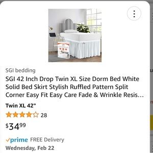 Twin XL 42” drop Bedskirt by SGI Bedding